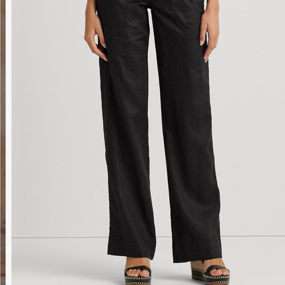 Ralph Lauren Women’s 100% Linen Wide-Leg Black Pants